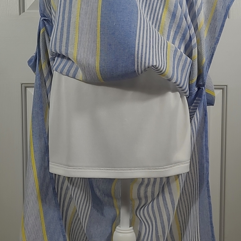 NWT Cotton Maxi Dress Sundress w/ Ruffle Straps Striped Blue Yellow & White - Picture 14 of 17